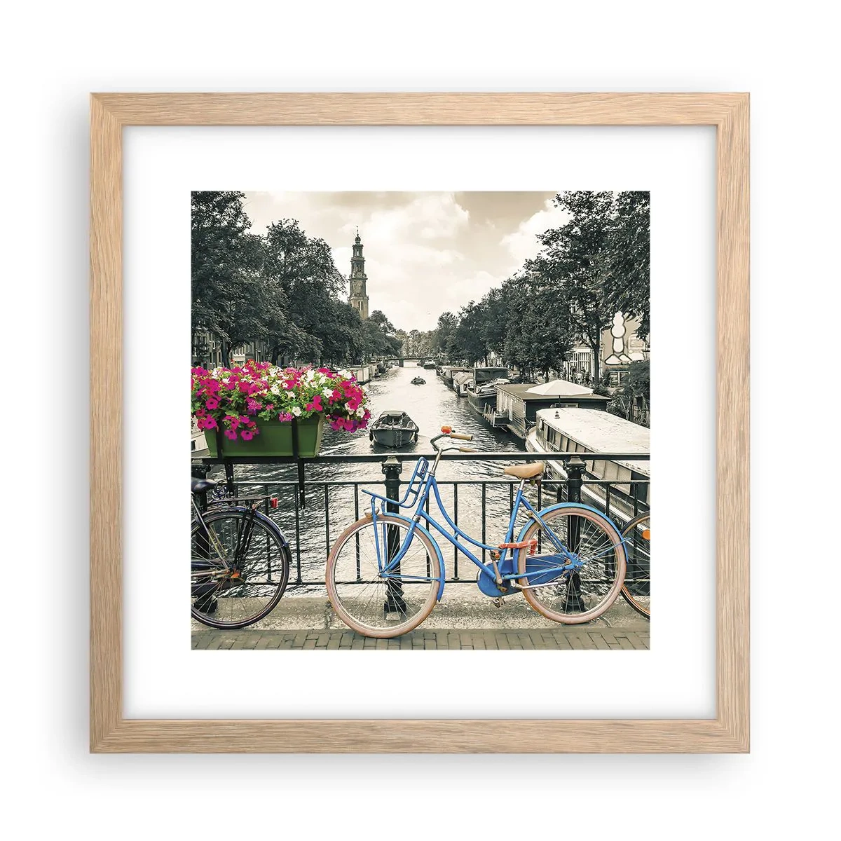 Poster în ramă de stejar deschis - Culorile unui canal din Amsterdam - 30x30 cm
