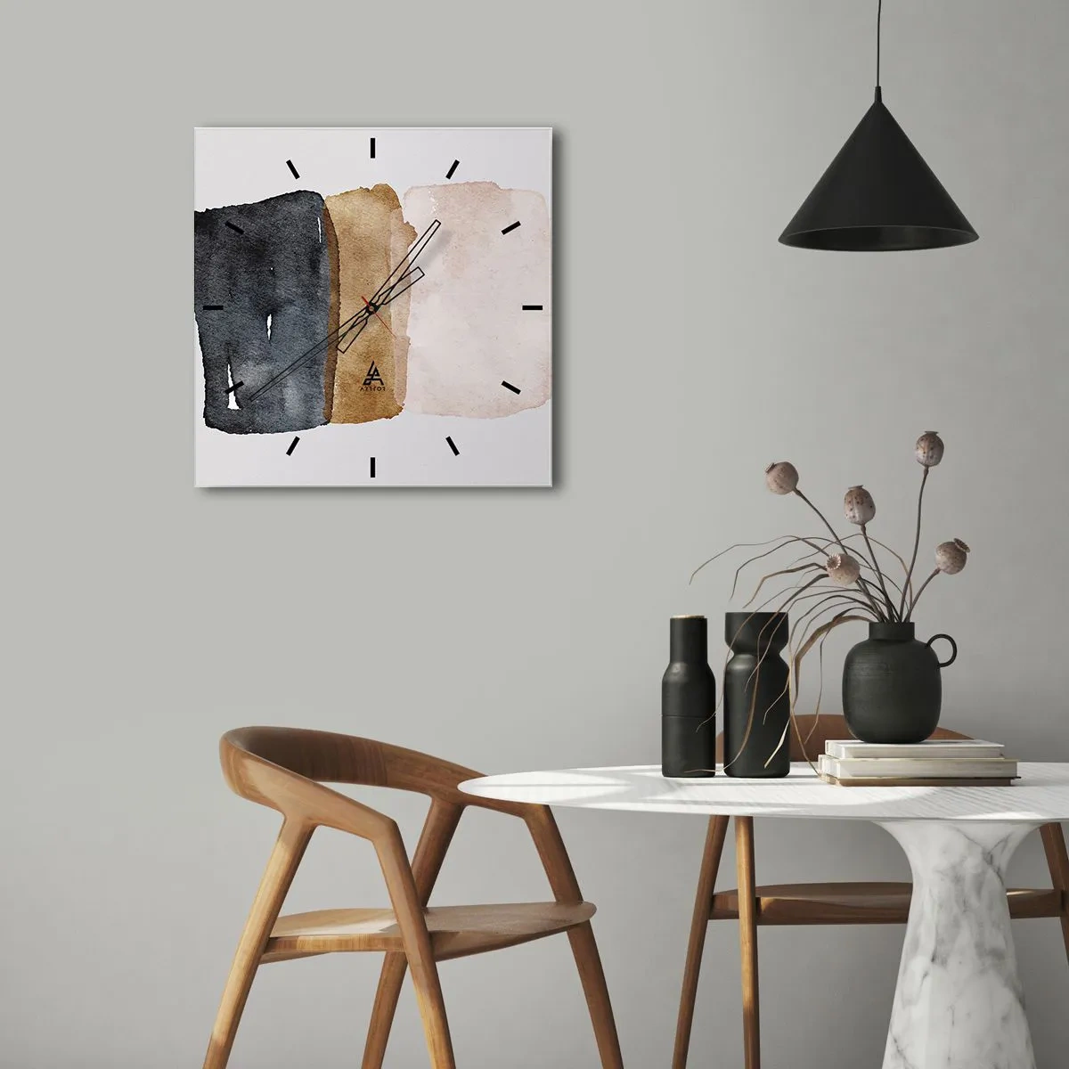 Ceas de perete - Ceas pe sticlă - Compoziția culorilor pământului - 30x30 cm