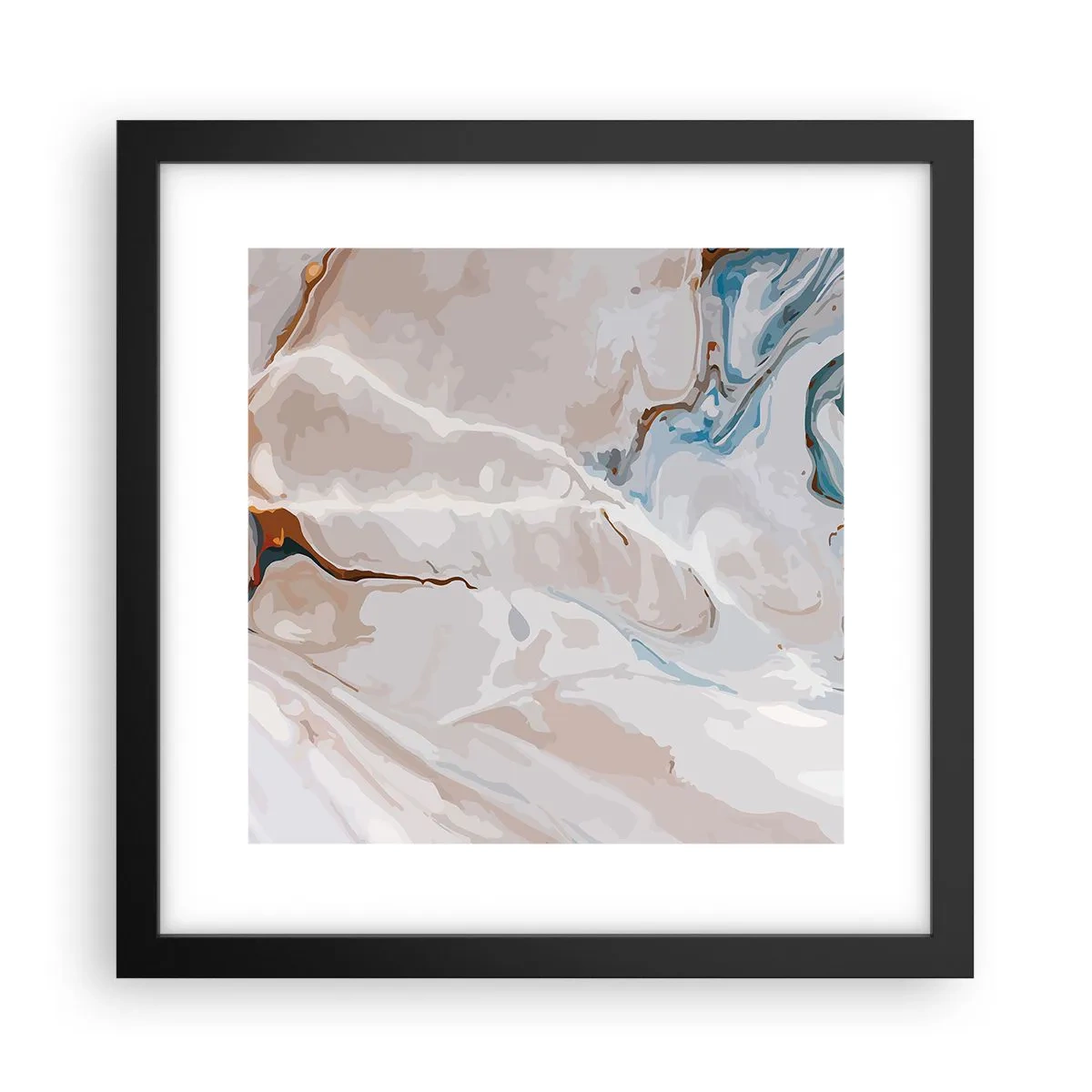 Poster în ramă neagră - Meandre albastre sub alb - 30x30 cm