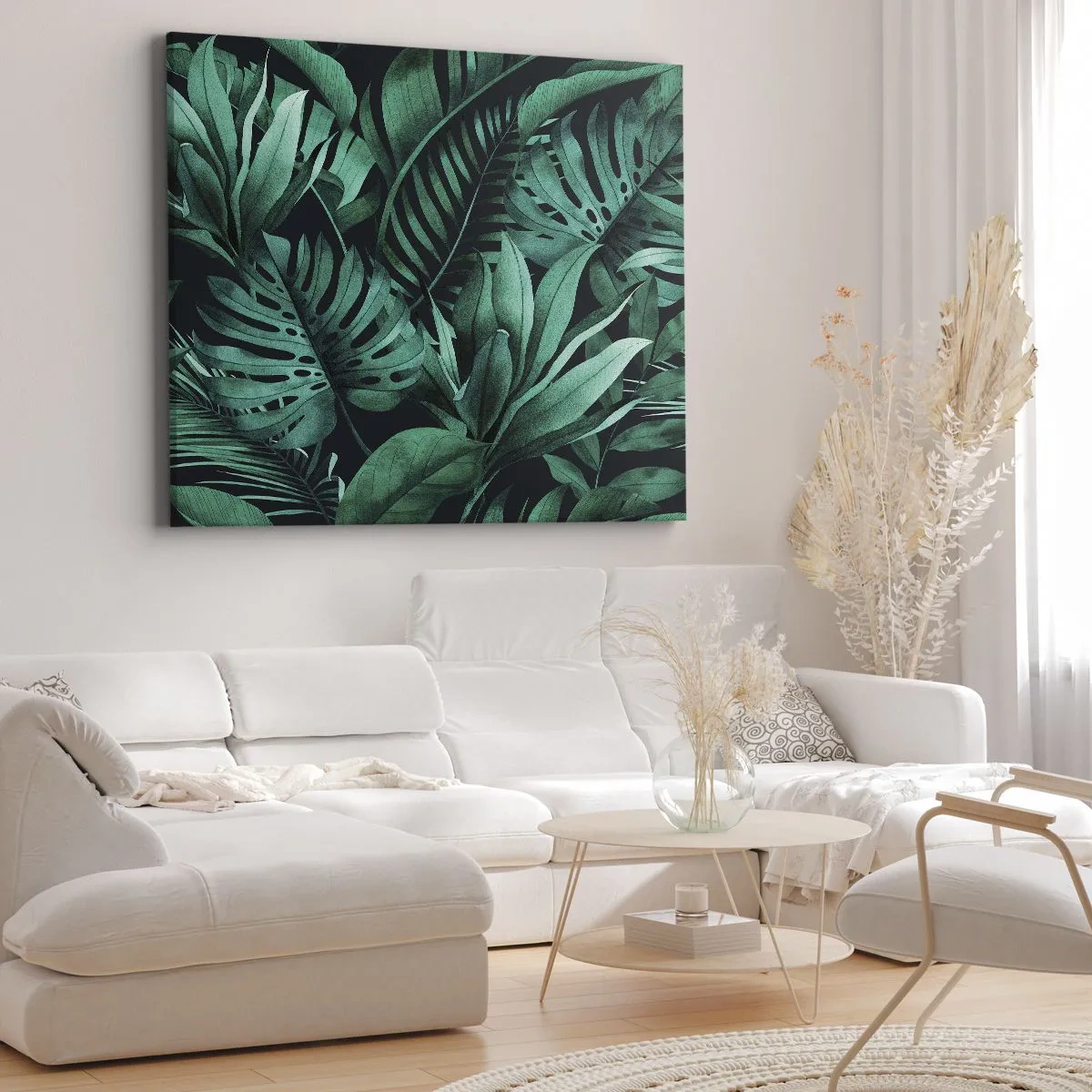 Tablou pe pânză Canvas - Frunze tropicale în nuanțe de verde intens - 70x50cm - Profunzimea verdelui tropical - Decorațiune modernă pentru perete pentru living și dormitor ARTTOR