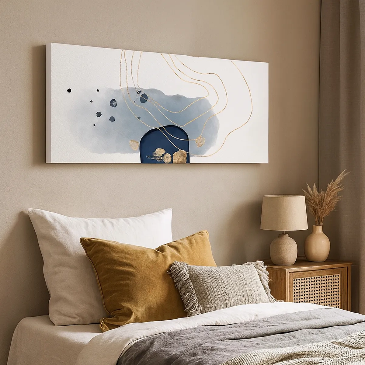 Tablou pe pânză - Fantezie albastru-auriu - 30x30 cm