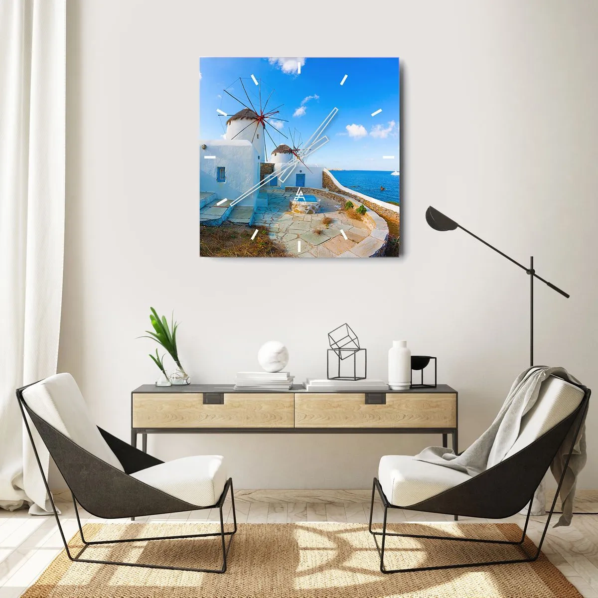 Ceas de perete - Ceas pe sticlă - Vânt albastru dinspre mare - 30x30 cm