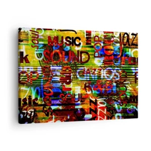 Tablou pe pânză Canvas - Abstracție colorată cu inscripții muzicale în stil pop art - 70x50cm - Toate culorile sunetului - Decorațiune modernă pentru perete pentru living și dormitor ARTTOR