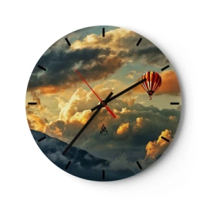 Ceas de perete - Ceas pe sticlă - Un balon plutind printre nori la apus - 30x30cm - Zbor pentru că vreau - Decorațiune modernă pentru perete pentru living, bucătărie și dormitor ARTTOR