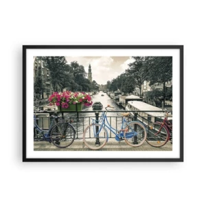 Poster în ramă neagră - Culorile unui canal din Amsterdam - 70x50 cm
