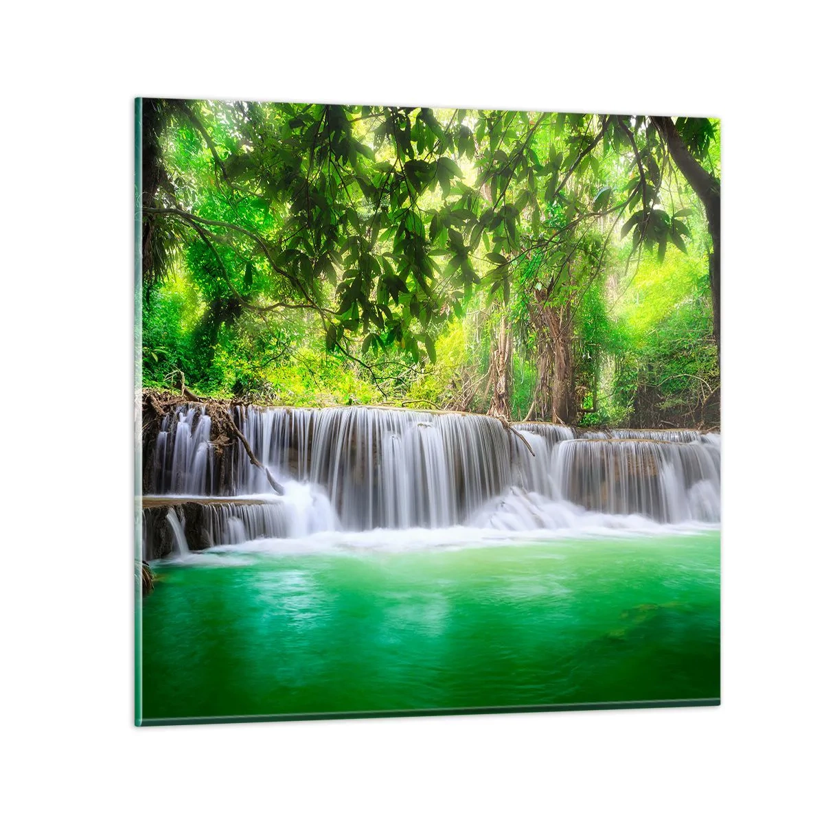 Tablou pe sticlă - Cascada verde - 70x70 cm