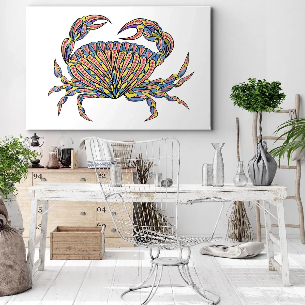 Tablou pe pânză Canvas - Crab colorat într-un stil artistic - 70x50cm - Bijuterii marine - Decorațiune modernă pentru perete pentru living și dormitor ARTTOR