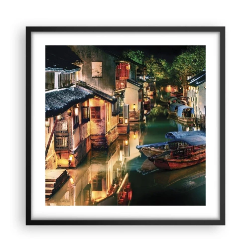 Poster în ramă neagră - O seară pe o stradă chinezească - 50x50 cm
