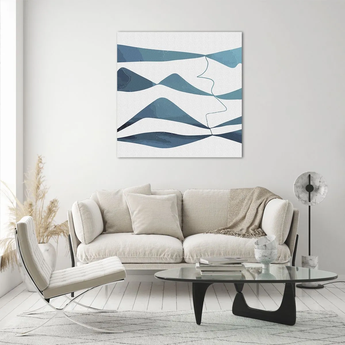Tablou pe sticlă - Abstracție: relație turcoaz - 50x50 cm