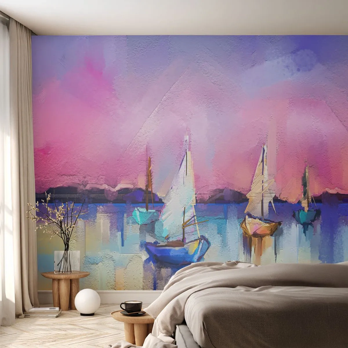 Tapet Premium Canvas - Direcția: ape largi - Peisaj, Lac, Barcă cu pânze - 400x280 cm