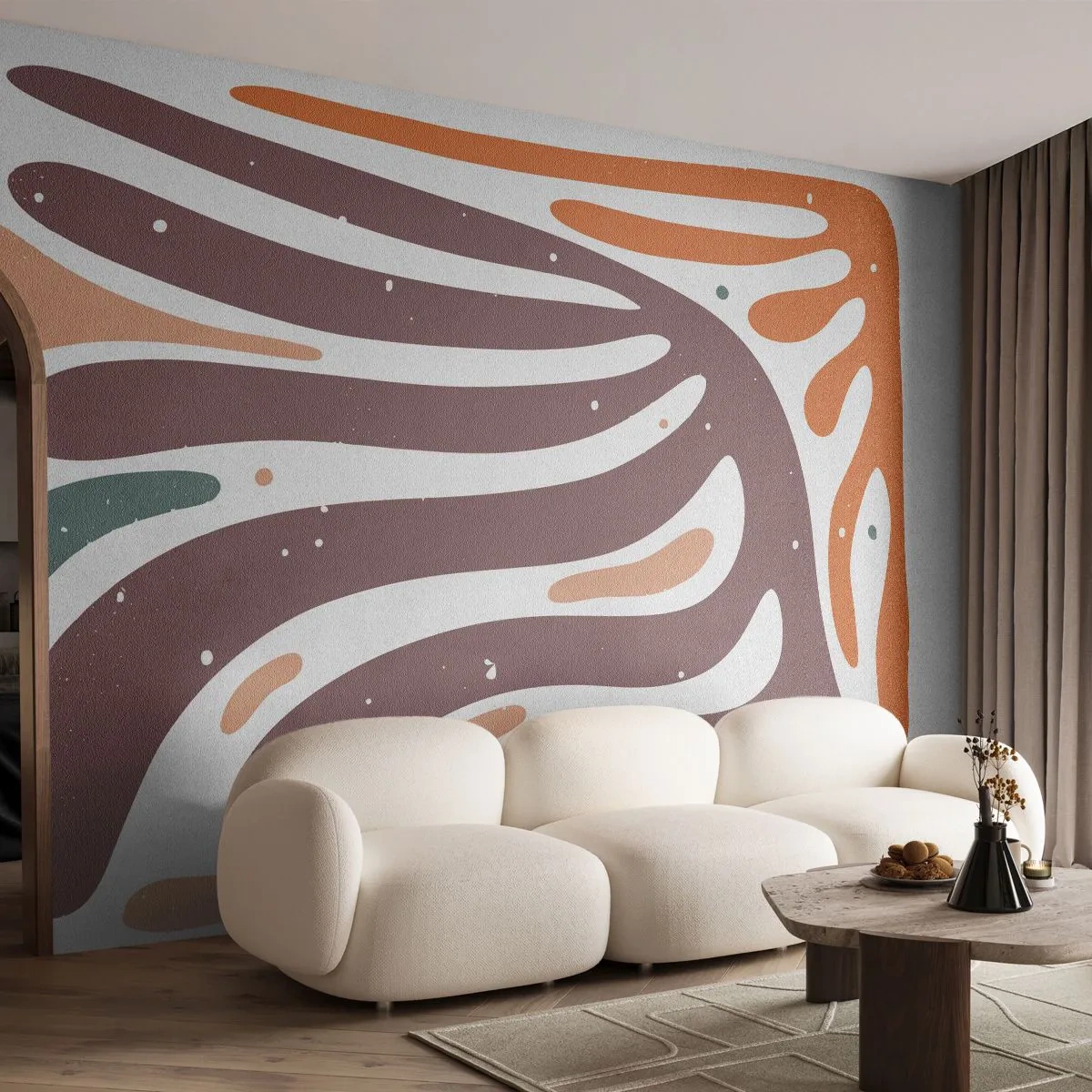 Tapet Autoadeziv Deluxe Sticker - Compoziție organică radială - Boho, Minimalism, Bucată - 250x175 cm