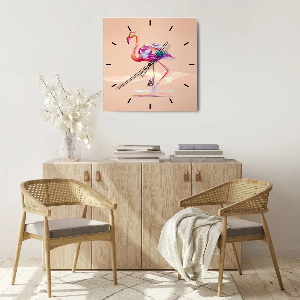 Ceas de perete - Ceas pe sticlă - Pasăre de emoție bună - 40x40 cm