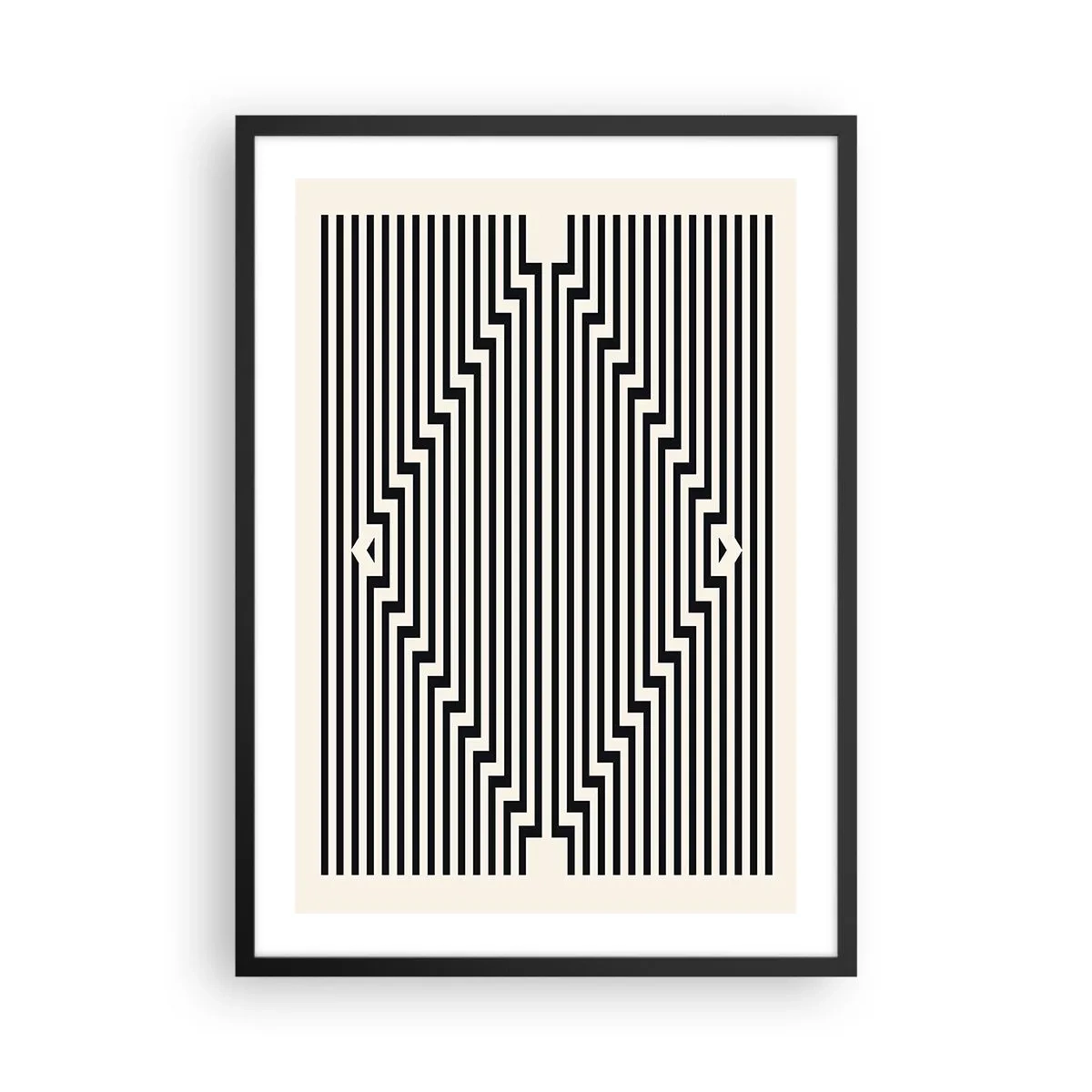 Poster în ramă neagră - Linii albe și negre care creează o iluzie optică - 50x70cm - Iluzie geometrică - Decorațiune modernă pentru perete pentru living și dormitor ARTTOR