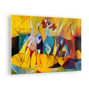 Tablou pe sticlă - Abstracție colorată cu figuri și forme geometrice - 70x50cm - Soare - viață - bucurie - Decorațiune modernă pentru perete pentru living și dormitor ARTTOR