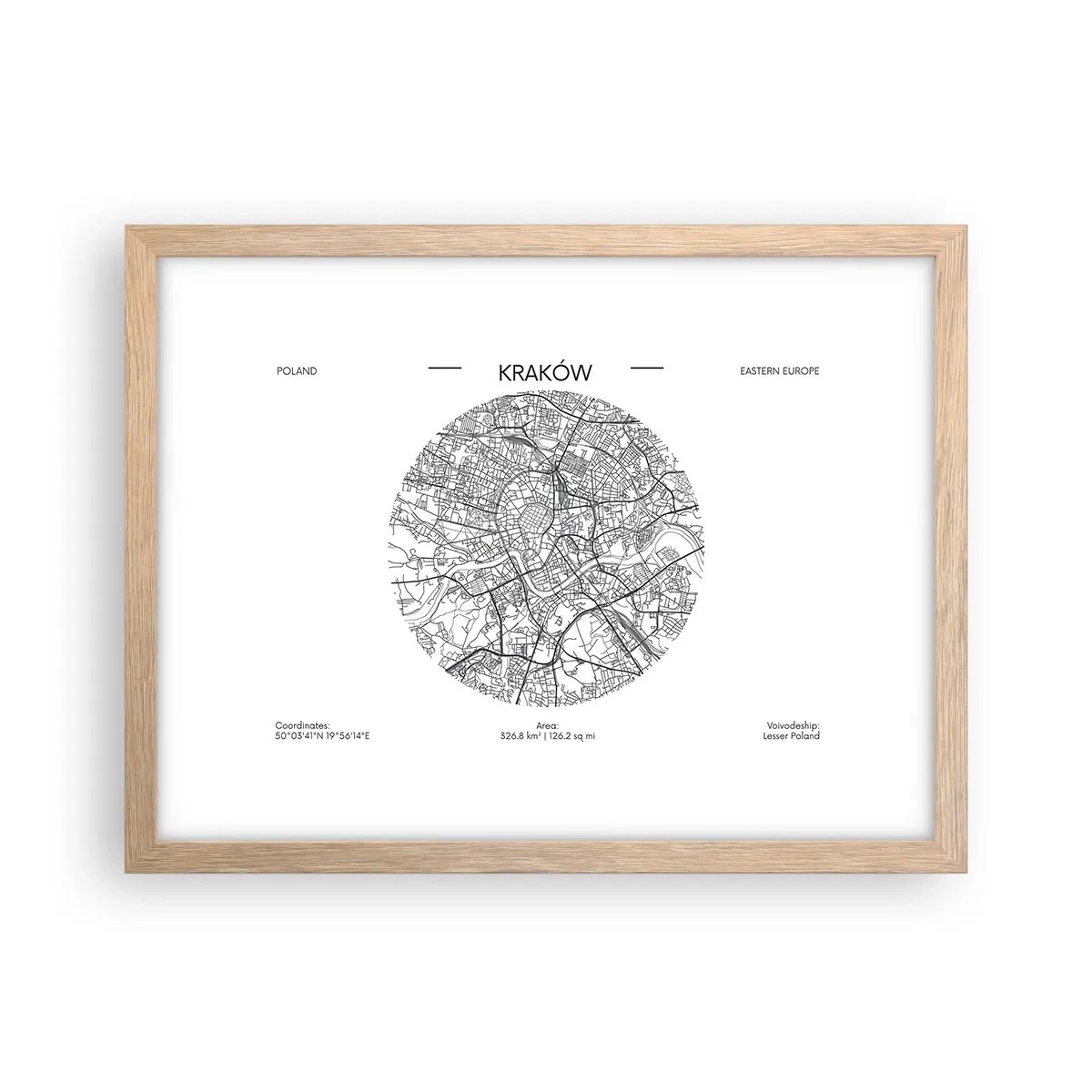 Poster în ramă de stejar deschis - Anatomia Cracoviei - 40x30 cm