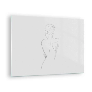 Tablou pe sticlă - O schiță delicată, într-o singură linie, a unei femei din spate. - 70x50cm - Muzica corpului - Decorațiune modernă pentru perete pentru living și dormitor ARTTOR
