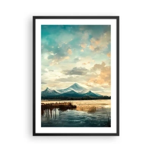 Poster în ramă neagră - Peisaj montan pitoresc la apus - 50x70cm - Sub protecția cerului - Decorațiune modernă pentru perete pentru living și dormitor ARTTOR