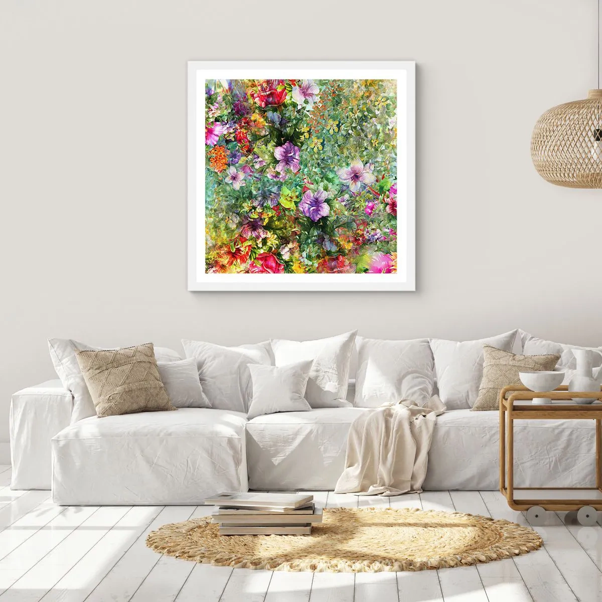 Poster în ramă albă - Să ne pierdem în flori - 30x30 cm