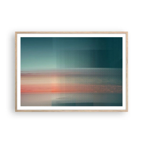 Poster în ramă de stejar deschis - Abstracție: unde de lumină - 100x70 cm
