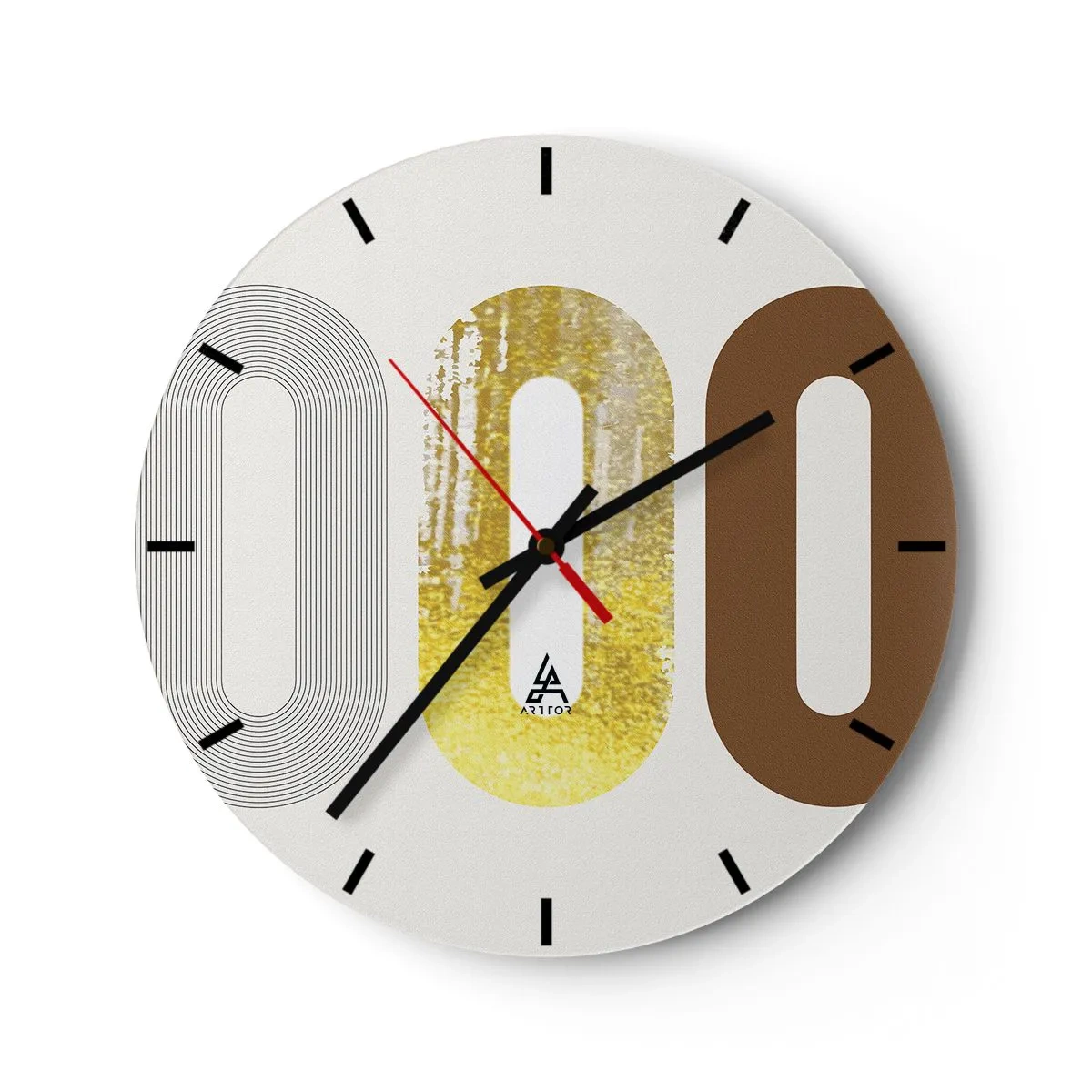 Ceas de perete - Ceas pe sticlă - O compoziție abstractă de forme și texturi geometrice - 30x30cm - Ooo! - Decorațiune modernă pentru perete pentru living, bucătărie și dormitor ARTTOR