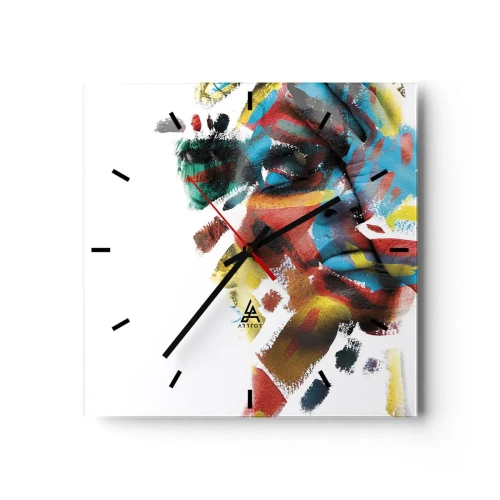 Ceas de perete - Ceas pe sticlă - Personalitate colorată - 30x30 cm
