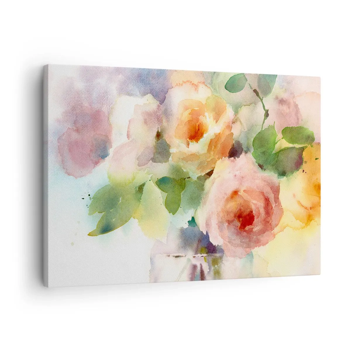 Tablou pe pânză Canvas - Trandafiri delicați în stil acuarelă pe un fundal deschis - 70x50cm - Delicat ca o acuarelă - Decorațiune modernă pentru perete pentru living și dormitor ARTTOR