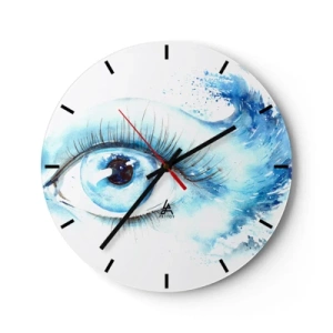 Ceas de perete - Ceas pe sticlă - Ochi artistic în nuanțe de albastru - 30x30cm - Scufundă-te în albastrul privirii - Decorațiune modernă pentru perete pentru living, bucătărie și dormitor ARTTOR