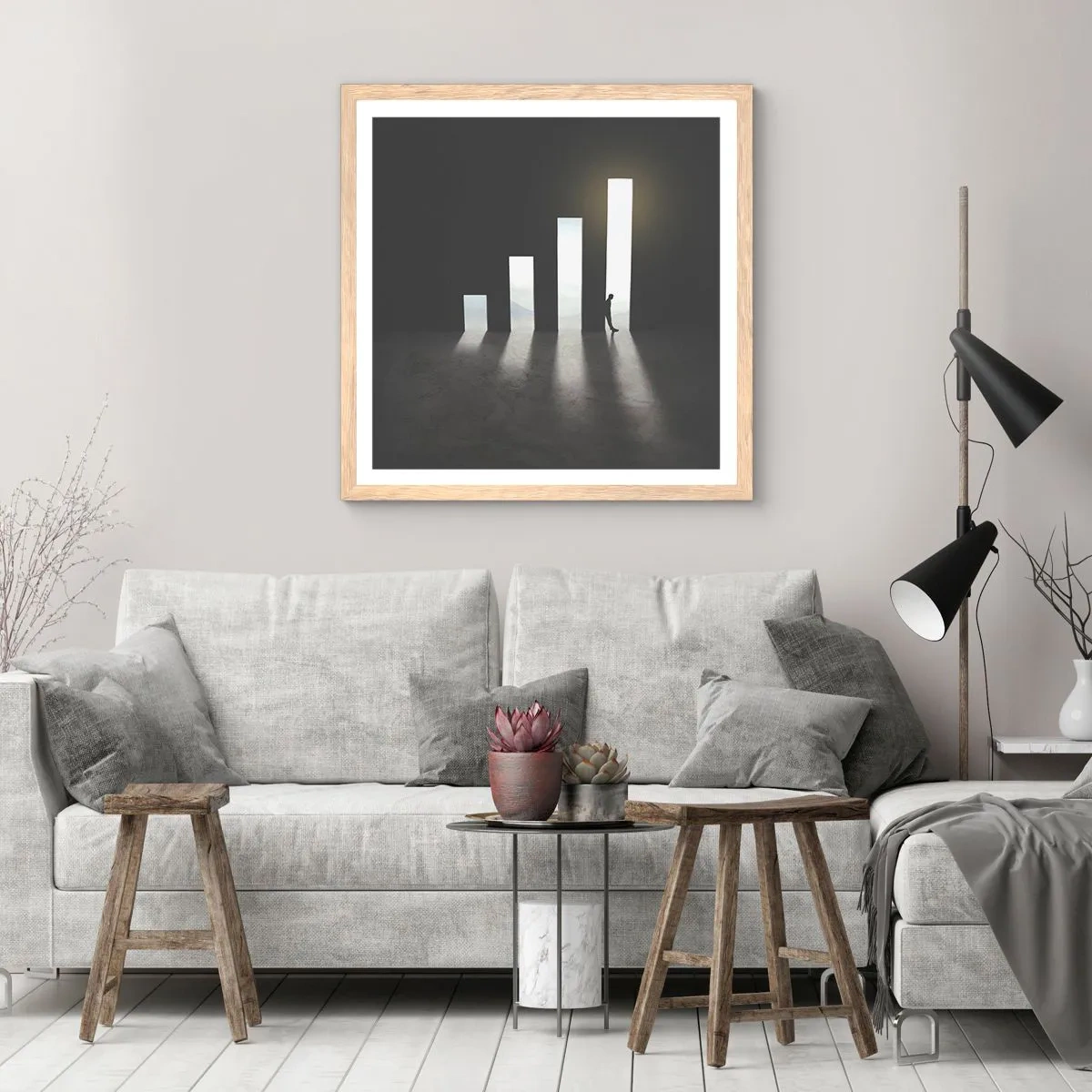 Poster în ramă de stejar deschis - Succesul - o impresie - 50x50 cm