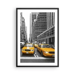 Poster în ramă neagră - Taxiuri galbene pe străzile din New York - 50x70cm - Noi suntem cei care colorăm orașul - Decorațiune modernă pentru perete pentru living și dormitor ARTTOR