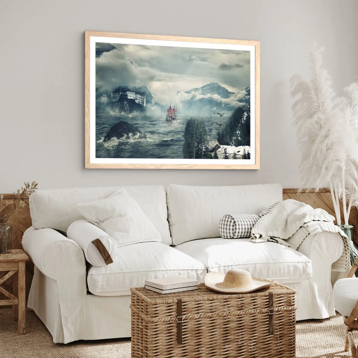 Poster în ramă de stejar deschis - Pe ape magice - 50x40 cm