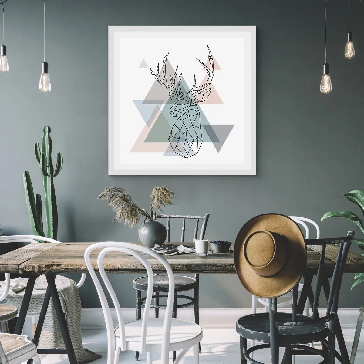 Poster în ramă albă - Într-o pădure geometrică - 50x50 cm