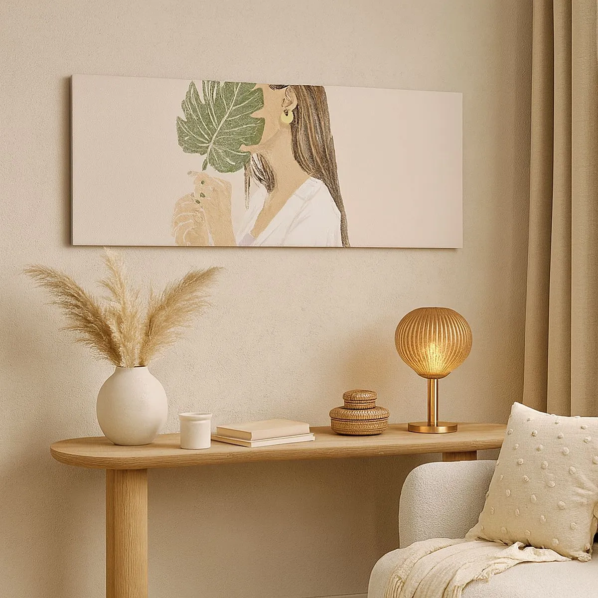 Tablou pe pânză - Portret misterios cu un evantai - 100x40 cm