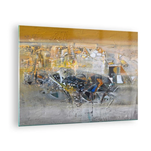Tablou pe sticlă - Abstracție artistică în auriu, argintiu și gri - 70x50cm - Totul va fi bine - Decorațiune modernă pentru perete pentru living și dormitor ARTTOR