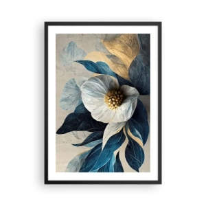 Poster în ramă neagră - floare elegantă în nuanțe de bleumarin și auriu - 50x70cm - Are o inimă de aur - Decorațiune modernă pentru perete pentru living și dormitor ARTTOR