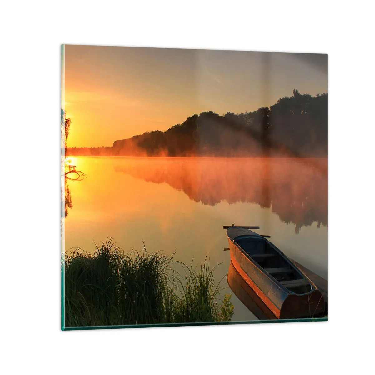 Tablou pe sticlă - Răsăritul soarelui peste apă ca un strat de oglindă - 40x40 cm