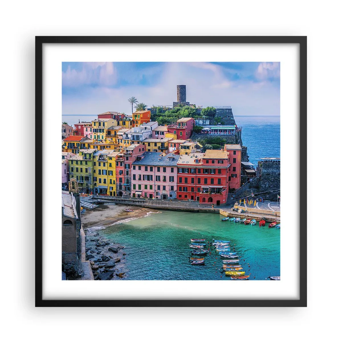 Poster în ramă neagră - Orașul mediteraneean magic - 50x50 cm