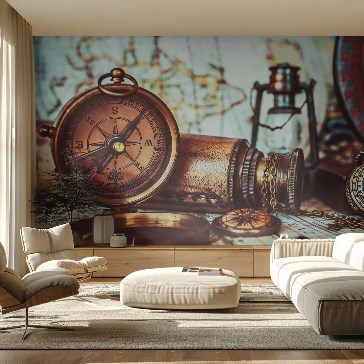Tapet Standard Eco - Te așteaptă o aventură cu pirați în Caraibe - Nautic, Piratii, Busolă - 200x140 cm