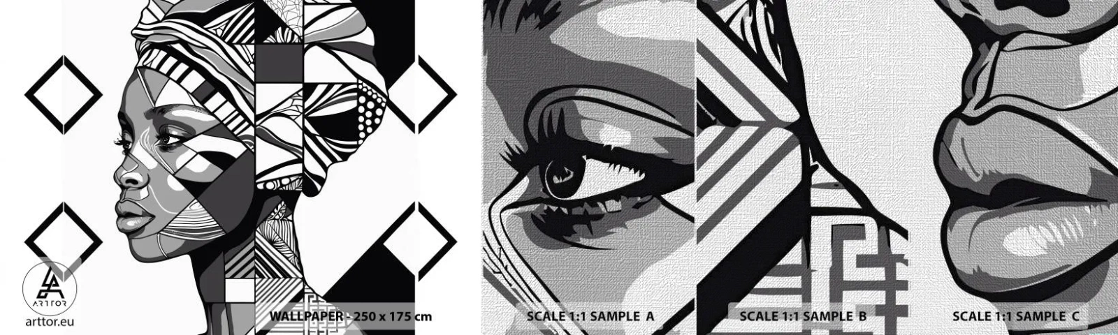 Mostră tapet Premium Canvas - Portret etnic - Portret, afro-american, Turban - 100x30 cm