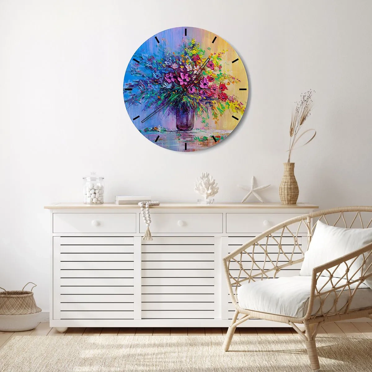 Ceas de perete - Ceas pe sticlă - Darul unei pajiști de vară - 40x40 cm