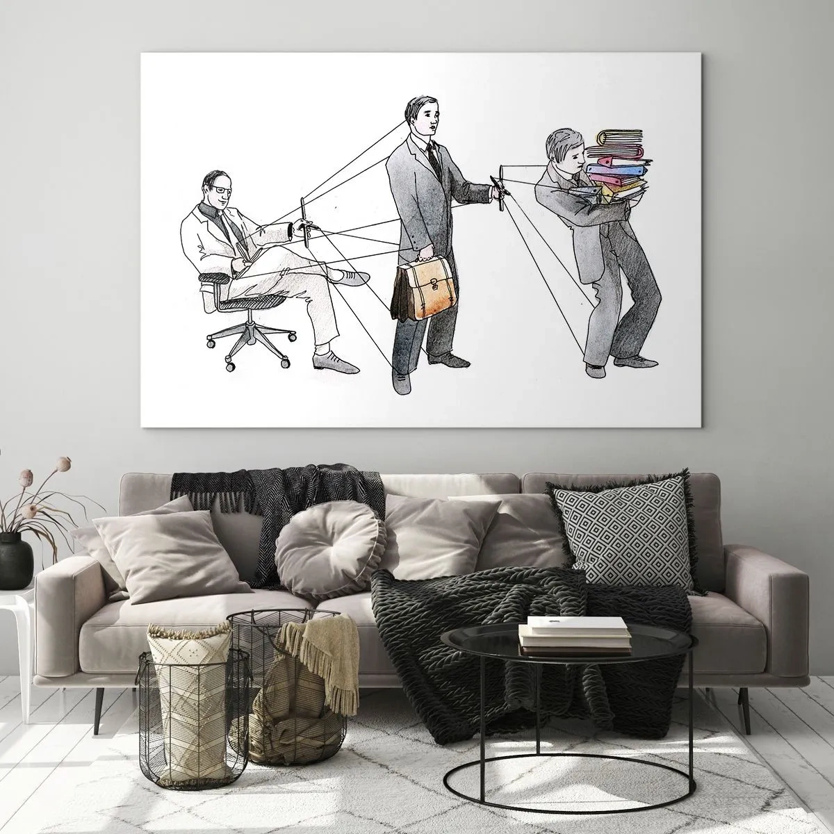 Tablou pe sticlă - Ilustrarea ierarhiei muncii de birou - 70x50cm - Fiecare are stăpânul său - Decorațiune modernă pentru perete pentru living și dormitor ARTTOR
