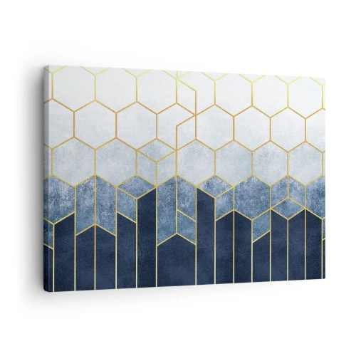 Tablou pe pânză Canvas - Model geometric în nuanțe de auriu și albastru marin - 70x50cm - Compoziție în ritm sincopat - Decorațiune modernă pentru perete pentru living și dormitor ARTTOR