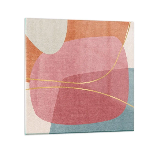 Tablou pe sticlă - Compoziție pastel cu fir de aur - 60x60 cm