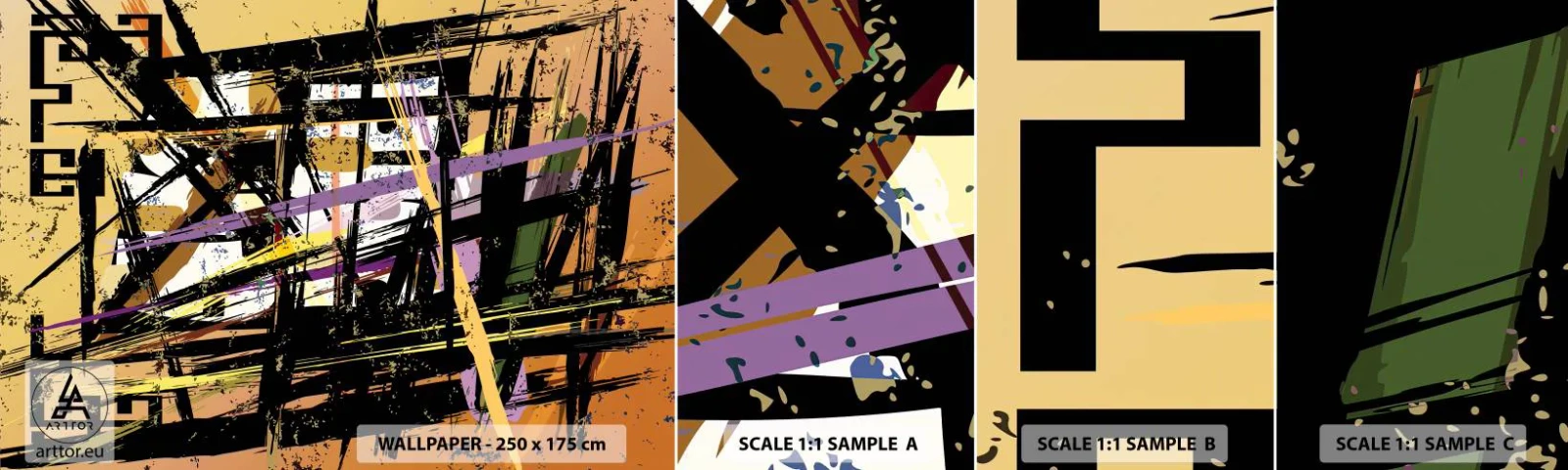 Mostră tapet autocolant Deluxe Sticker - Tăietură ascuțită - Abstracția, Bucată, Model modern - 100x30 cm