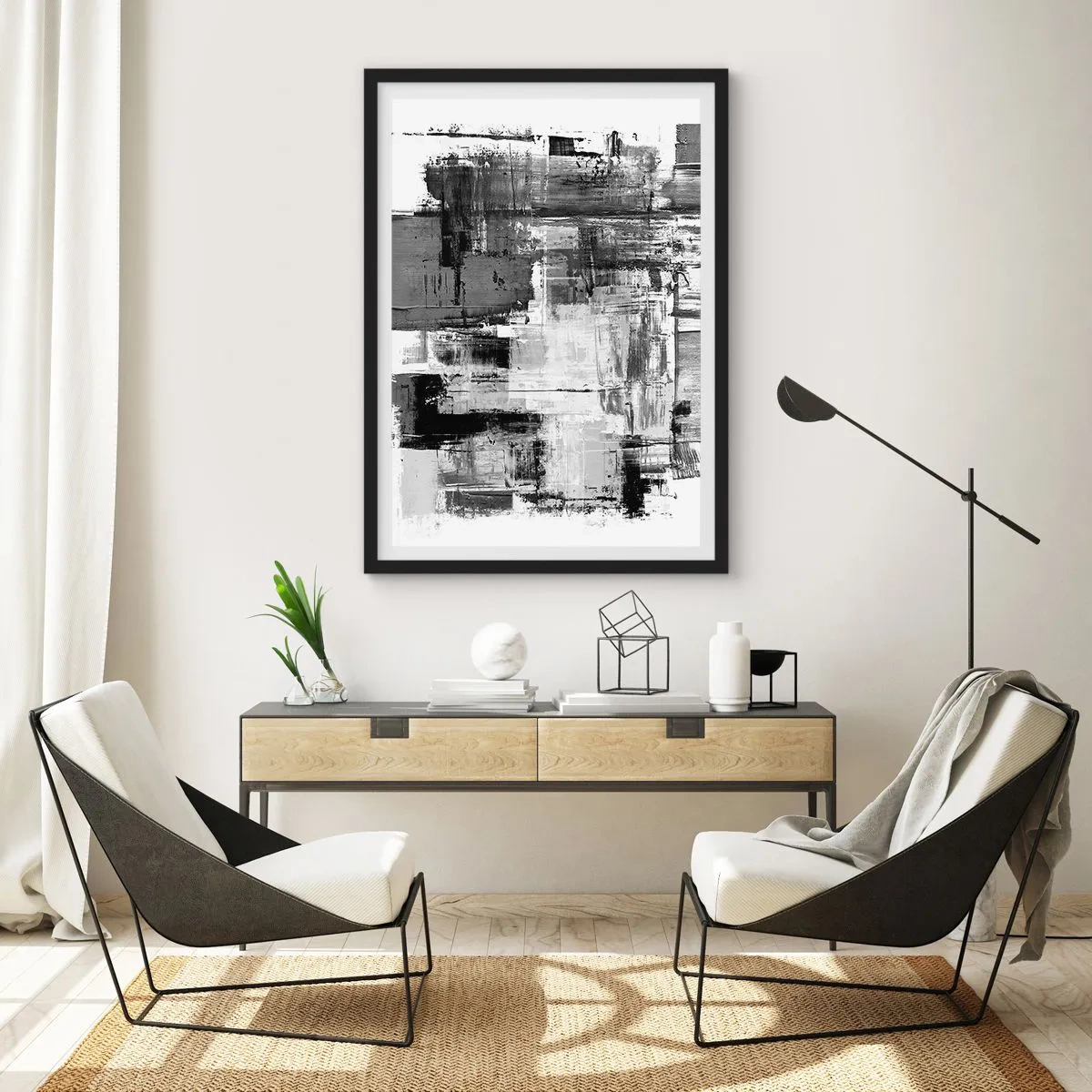 Poster în ramă neagră - Compoziție abstractă în nuanțe de negru, alb și gri - 50x70cm - Griul este frumos - Decorațiune modernă pentru perete pentru living și dormitor ARTTOR