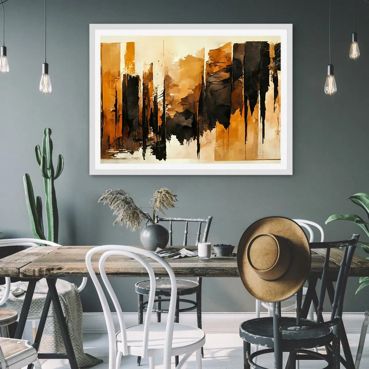 Poster în ramă albă - Armonie de negru și auriu - 50x40 cm