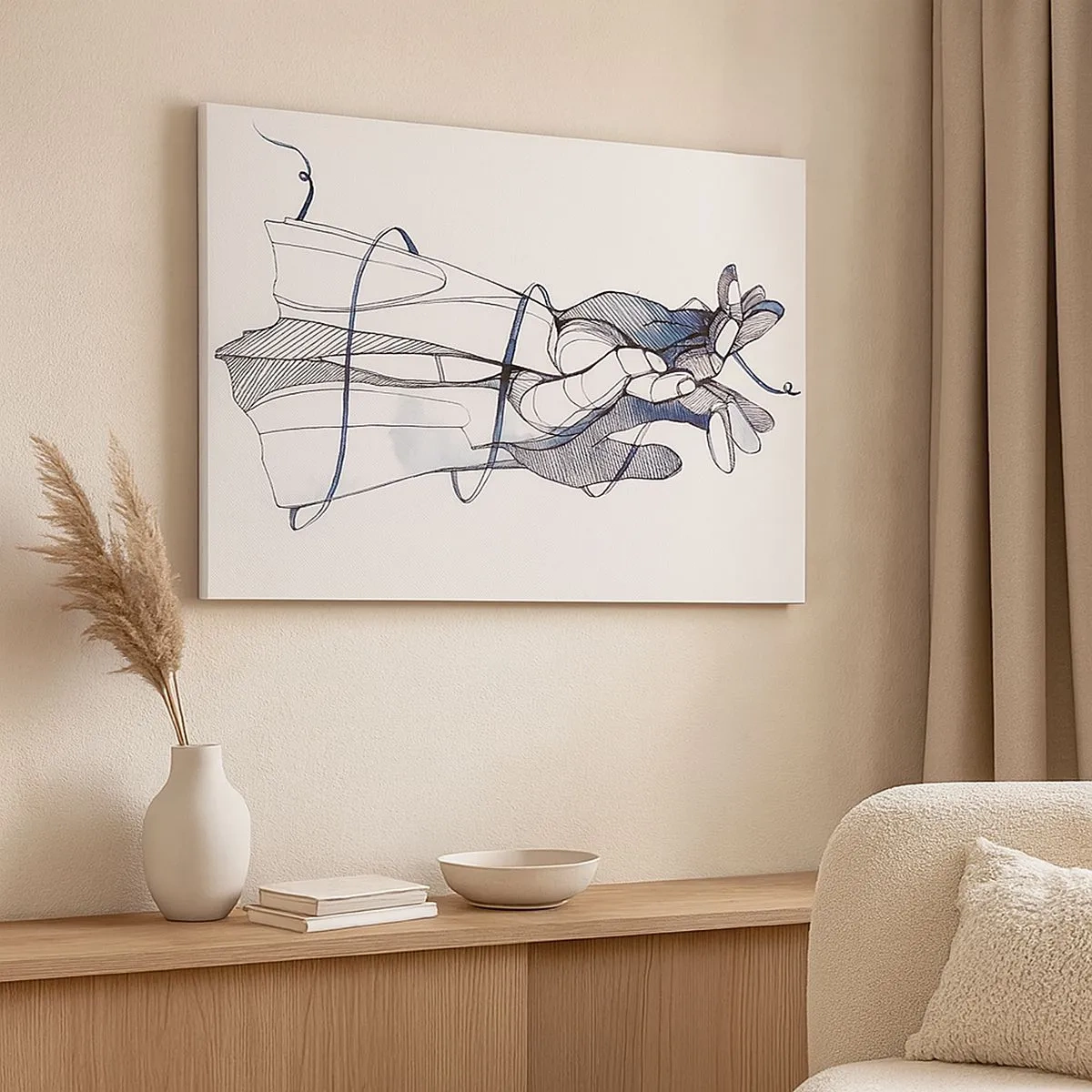 Tablou pe pânză Canvas - Un desen subtil al unei mâini cu o floare delicată - 70x50cm - Un studiu al atingerii - Decorațiune modernă pentru perete pentru living și dormitor ARTTOR