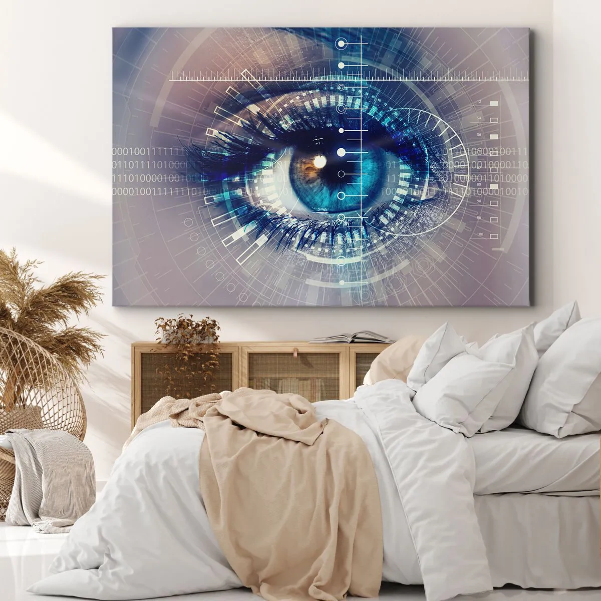 Tablou pe pânză Canvas - Un ochi tehnologic cu o interfață futuristă - 70x50cm - Crezi că mă cunoști - Decorațiune modernă pentru perete pentru living și dormitor ARTTOR