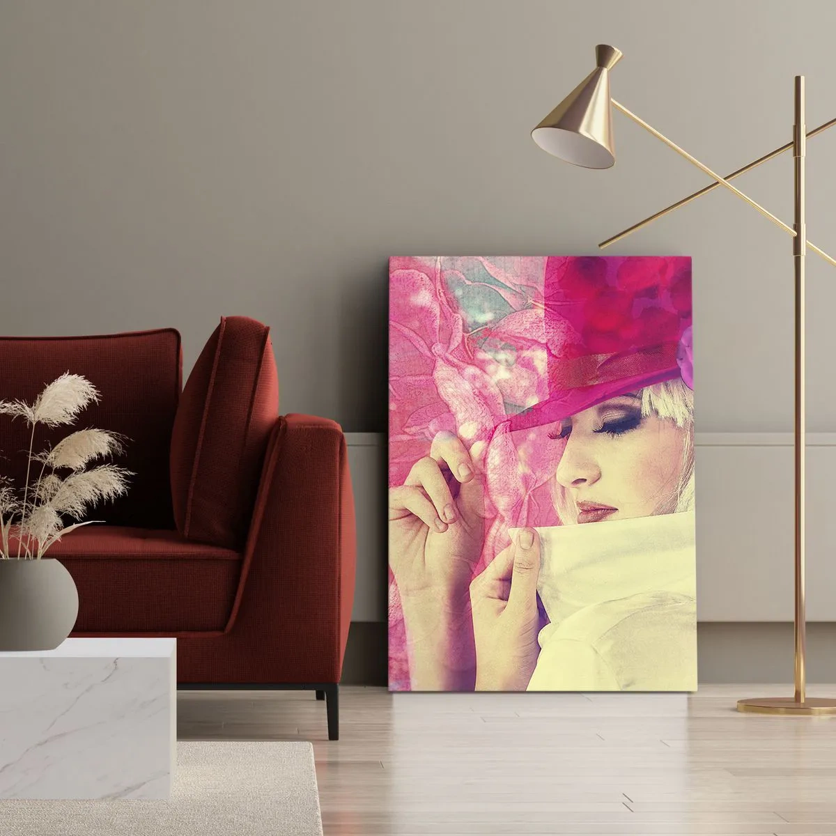 Tablou pe pânză - Portret retro în roz - 50x70 cm