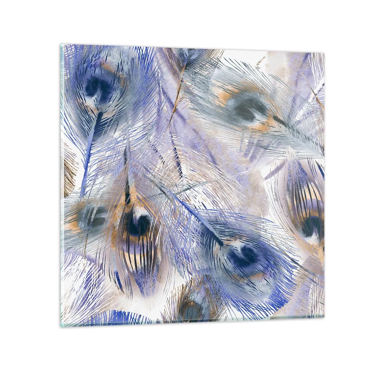 Tablou pe sticlă - Compoziția penelor de păun - 60x60 cm