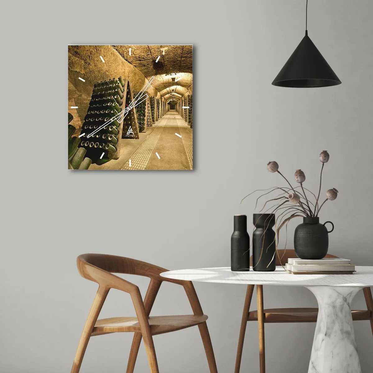 Ceas de perete - Ceas pe sticlă - Nașterea gustului - 40x40 cm